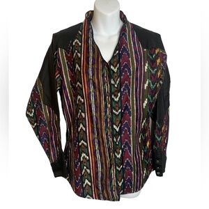 Vintage 80s Rodeo Wrangler Silver Lake Western Aztec Button Down Shirt